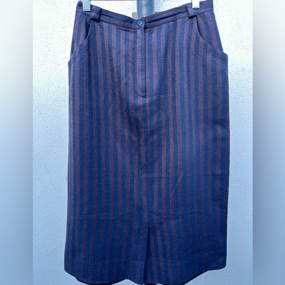 Saks Fifth Avenue Navy and Burgundy Striped Pencil Skirt